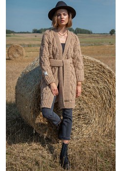 Karmelowy wełniany kardigan o grubym splocie Chunky Knit F1480, Kolor karmelowy, Rozmiar S/M, Fobya ze sklepu Primodo w kategorii Swetry damskie - zdjęcie 145424361
