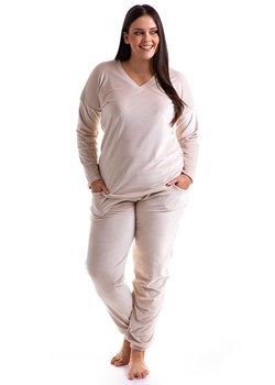 Zoe welurowa piżama damska z długim rękawem i długimi nogawkami, Kolor beżowy, Rozmiar XS/S, myMaDo ze sklepu Intymna w kategorii Piżamy damskie - zdjęcie 145435274