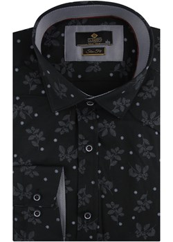 Koszula Męska Elegancka Wizytowa do garnituru czarna w kwiatki z długim rękawem w kroju SLIM FIT Classo C278 ze sklepu ŚWIAT KOSZUL w kategorii Koszule męskie - zdjęcie 145457024