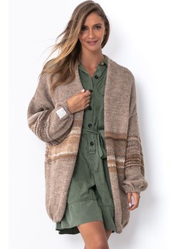 Oversizowy kardigan z wełną i alpaką w kolorze mocca F1491, Kolor mocca, Rozmiar S/M, Fobya ze sklepu Primodo w kategorii Swetry damskie - zdjęcie 145466281