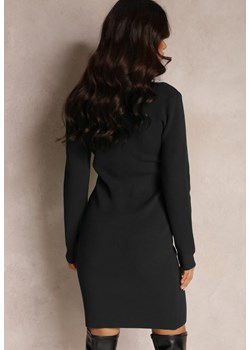 Czarna Sukienka Wełniana i Napami przy Dekolcie Dekine ze sklepu Renee odzież w kategorii Sukienki - zdjęcie 145494920