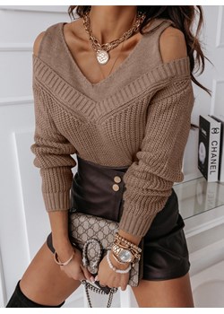 Sweter z wycięciami na ramionach Laney - odcienie brązu - odcienie brązu ze sklepu pakuten.pl w kategorii Swetry damskie - zdjęcie 145505173