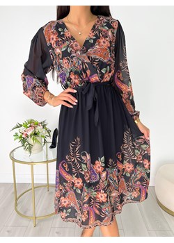 Czarna Sukienka w Kwiaty ze sklepu ModnaKiecka.pl w kategorii Sukienki - zdjęcie 145527380