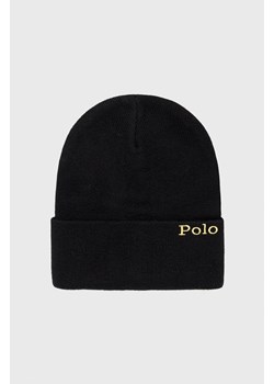 Polo Ralph Lauren czapka z domieszką wełny kolor czarny z grubej dzianiny z domieszką wełny ze sklepu ANSWEAR.com w kategorii Czapki zimowe męskie - zdjęcie 145920131