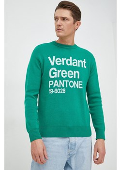 United Colors of Benetton sweter z domieszką wełny męski kolor zielony ze sklepu ANSWEAR.com w kategorii Swetry męskie - zdjęcie 145922152