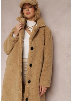Beżowy Płaszcz Oversize z Pluszowego Futerka z Czapką Jillo ze sklepu Renee odzież w kategorii Futra damskie - zdjęcie 145924842