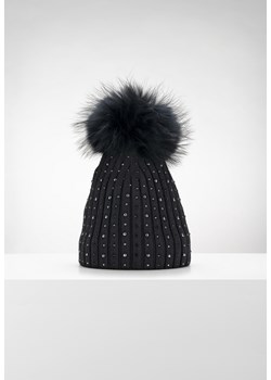 Czarna czapka z angorą i odpinanym pomponem z naturalnego futra ze sklepu Molton w kategorii Czapki zimowe damskie - zdjęcie 145935310