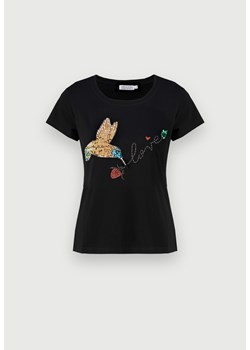 Czarna bawełniana koszulka wyszywana koralikami ze sklepu Molton w kategorii Bluzki damskie - zdjęcie 145986140