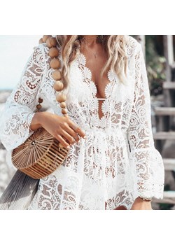 Koronkowe kimono plażowe - Biały / S ze sklepu Valetta.pl w kategorii Odzież plażowa - zdjęcie 146013863