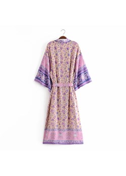 Długie kimono plażowe w stylu boho - Fioletowy / S ze sklepu Valetta.pl w kategorii Odzież plażowa - zdjęcie 146017912
