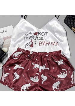 Piżama damska z winem i kotem - Biały / S ze sklepu Valetta.pl w kategorii Piżamy damskie - zdjęcie 146022751