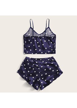 Satynowa piżama z serduszkami - Niebieski / S ze sklepu Valetta.pl w kategorii Piżamy damskie - zdjęcie 146023531