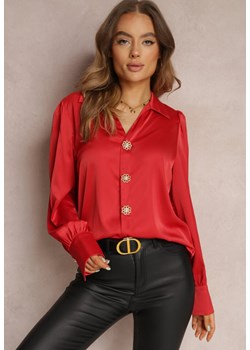 Czerwona Koszula Satynowa na Guziki Liyu ze sklepu Renee odzież w kategorii Koszule damskie - zdjęcie 146026541
