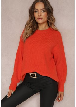 Pomarańczowy Sweter Oversize z Okrągłym Dekoltem Tovi ze sklepu Renee odzież w kategorii Swetry damskie - zdjęcie 146114461