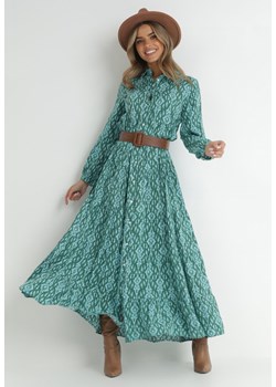 Zielono-Niebieska Sukienka Koszulowa w Ornamentalny Wzór Midis ze sklepu Born2be Odzież w kategorii Sukienki - zdjęcie 146146202