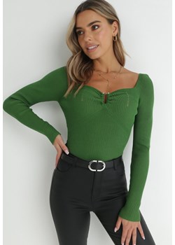 Zielony Sweter z Prążkowanej Dzianiny Telesilla ze sklepu Born2be Odzież w kategorii Swetry damskie - zdjęcie 146160642