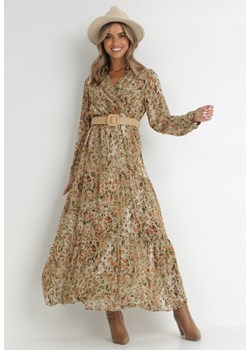 Jasnozielona Sukienka Rozkloszowana z Kopertowym Dekoltem Kreusa ze sklepu Born2be Odzież w kategorii Sukienki - zdjęcie 146167182