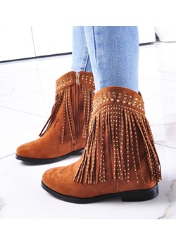 Kamelowe botki boho na niskim koturnie /E6-2 12834 T583/ ze sklepu Pantofelek24.pl Jacek Włodarczyk w kategorii Botki - zdjęcie 146224510