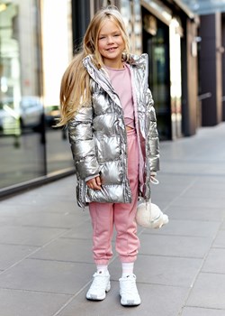 Aubrey Zimowy Metaliczny Płaszcz Dziecięcy dla Dziewczynki Kolor Silver ze sklepu Ligari w kategorii Kurtki dziewczęce - zdjęcie 146312160