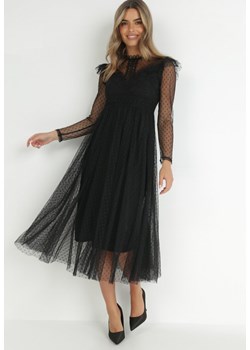 Czarna Sukienka z Koronką i Tiulem Nemila ze sklepu Born2be Odzież w kategorii Sukienki - zdjęcie 146329572