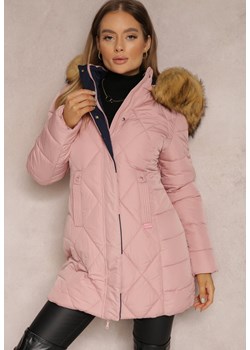 Różowa Kurtka Pikowana z Kapturem z Futerkiem America ze sklepu Renee odzież w kategorii Kurtki damskie - zdjęcie 146332630