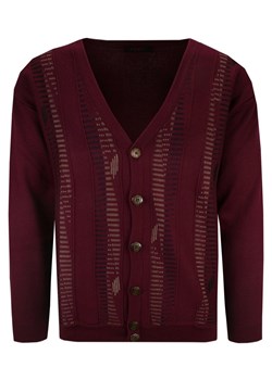 Kardigan, Bordowy Sweter Zapinany na Guziki, Elegancki Wzór Geometryczny -KINGS SWKNGS657802bordo ze sklepu JegoSzafa.pl w kategorii Swetry męskie - zdjęcie 146390641