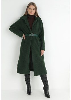 Zielony Płaszcz Jednorzędowy Pluszowy z Paskiem Raphe ze sklepu Born2be Odzież w kategorii Futra damskie - zdjęcie 146395011
