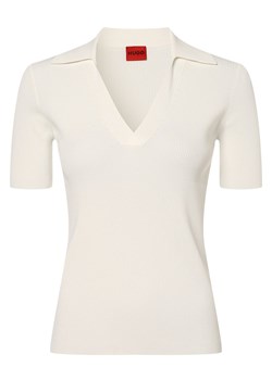 HUGO Damska koszulka polo Kobiety Prążki écru jednolity ze sklepu vangraaf w kategorii Bluzki damskie - zdjęcie 146515970