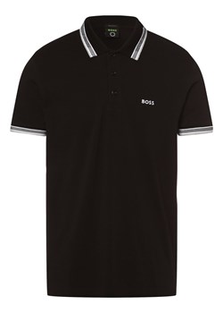 BOSS Green Męska koszulka polo Mężczyźni Bawełna czarny jednolity ze sklepu vangraaf w kategorii T-shirty męskie - zdjęcie 146517360