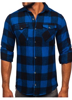 Granatowa koszula męska flanelowa z długim rękawem Denley 20723 ze sklepu Denley w kategorii Koszule męskie - zdjęcie 146529534
