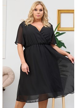 Sukienka wieczorowa szyfonowa DENISA odcinana kopertowa czarna ze sklepu karko.pl w kategorii Sukienki - zdjęcie 146537311