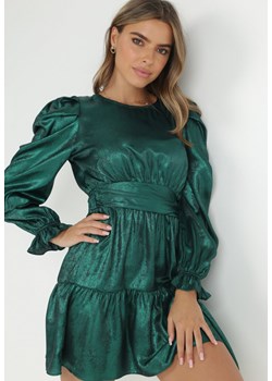 Zielona Sukienka Metaliczna z Bufiastym Rękawem Havo ze sklepu Born2be Odzież w kategorii Sukienki - zdjęcie 146572364