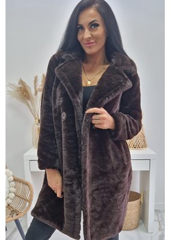 długi ciepły płaszcz futerko finlandia z imitacji futra - brązowy ze sklepu STYLOWO w kategorii Futra damskie - zdjęcie 146593054