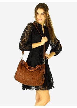 Torebka pleciona damska shopper z naturalnej skóry timeless leather bag - MARCO MAZZINI brąz camel ze sklepu Verostilo w kategorii Listonoszki - zdjęcie 146641383