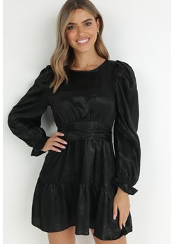 Czarna Sukienka Metaliczna z Bufiastym Rękawem Havo ze sklepu Born2be Odzież w kategorii Sukienki - zdjęcie 146690910