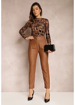 Brązowe Spodnie Cygaretki z Imitacji Skóry Tizite ze sklepu Renee odzież w kategorii Spodnie damskie - zdjęcie 146692484