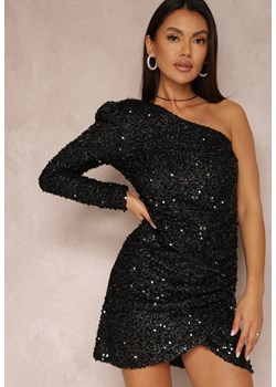 Czarna Sukienka Asymetryczna Cekinowa Ecie ze sklepu Renee odzież w kategorii Sukienki - zdjęcie 146692603