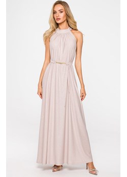 Suknia maxi z dekoltem typu halter w kolorze szampańskim M721, Kolor szampański, Rozmiar uniwersalny, MOE ze sklepu Primodo w kategorii Sukienki - zdjęcie 146703472