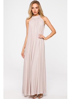 Suknia maxi z dekoltem typu halter w kolorze szampańskim M721, Kolor szampański, Rozmiar uniwersalny, MOE ze sklepu Primodo w kategorii Sukienki - zdjęcie 146703473