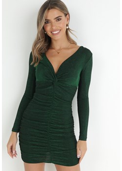 Zielona Sukienka Marszczona z Metaliczną Nicią Tolemy ze sklepu Born2be Odzież w kategorii Sukienki - zdjęcie 146775511