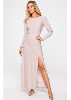 Suknia maxi z długimi rękawami w kolorze szampański M719, Kolor szampański, Rozmiar L, MOE ze sklepu Primodo w kategorii Sukienki - zdjęcie 146789080