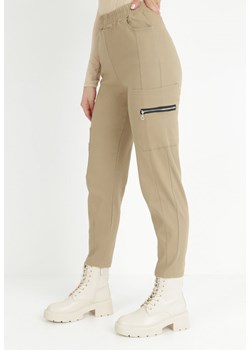 Beżowe Spodnie Cargo z Gumką w Pasie Veyesa ze sklepu Born2be Odzież w kategorii Spodnie damskie - zdjęcie 146806690
