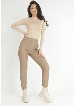 Beżowe Spodnie Cygaretki z Imitacji Skóry Fevo ze sklepu Born2be Odzież w kategorii Spodnie damskie - zdjęcie 146937002