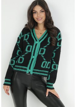 Czarno-Zielony Kardigan Cathel ze sklepu Born2be Odzież w kategorii Swetry damskie - zdjęcie 146978723