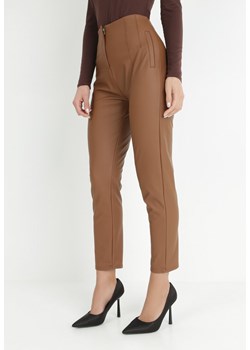 Brązowe Spodnie Cygaretki z Imitacji Skóry Fevo ze sklepu Born2be Odzież w kategorii Spodnie damskie - zdjęcie 146983930