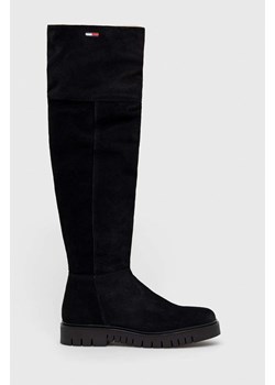 Tommy Jeans kozaki zamszowe Warmlined Long Boot damskie kolor czarny na platformie ocieplone ze sklepu ANSWEAR.com w kategorii Kozaki damskie - zdjęcie 146987563