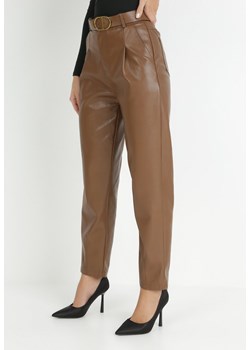 Brązowe Spodnie z Imitacji Skóry z Paskiem Lono ze sklepu Born2be Odzież w kategorii Spodnie damskie - zdjęcie 147015042