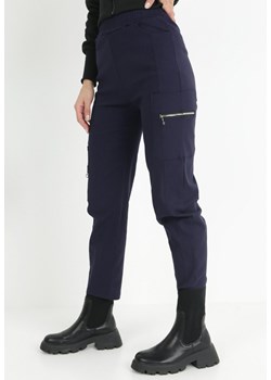 Granatowe Spodnie Cargo z Gumką w Pasie Veyesa ze sklepu Born2be Odzież w kategorii Spodnie damskie - zdjęcie 147025374