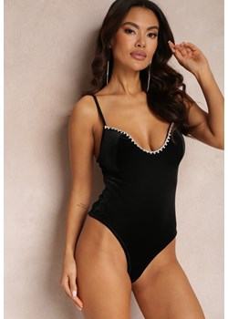 Czarne Body Welurowe z Cyrkoniami Migdei ze sklepu Renee odzież w kategorii Bluzki damskie - zdjęcie 147040082