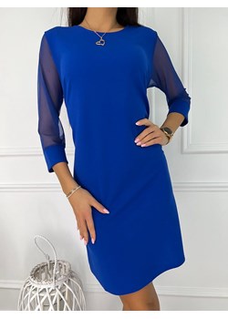 Kobaltowa Sukienka z Ozdobnym Rękawkiem ze sklepu ModnaKiecka.pl w kategorii Sukienki - zdjęcie 147107870